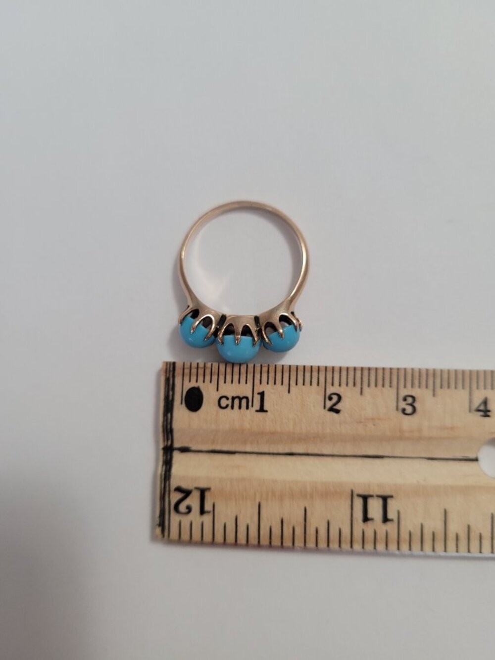 Turquoise Antique Gold Ring Victorian 3 Blue Stones 10k December Birthstone - Picture 16 of 16